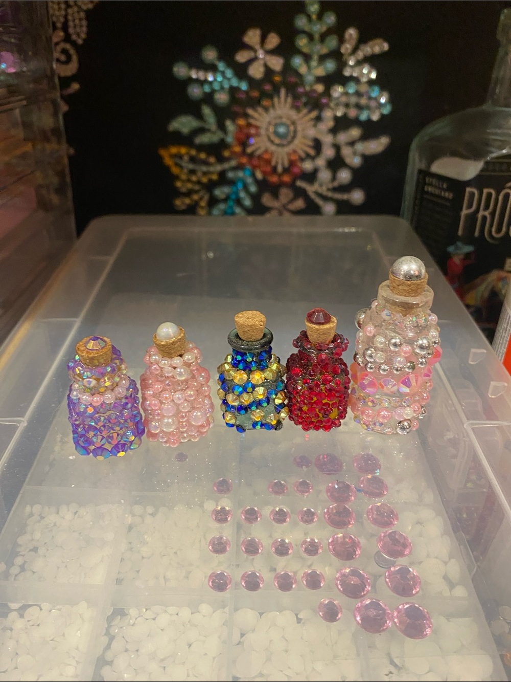 Handcrafted Jeweled Mini Bottles — Pink, Blue, Red, Iridescent